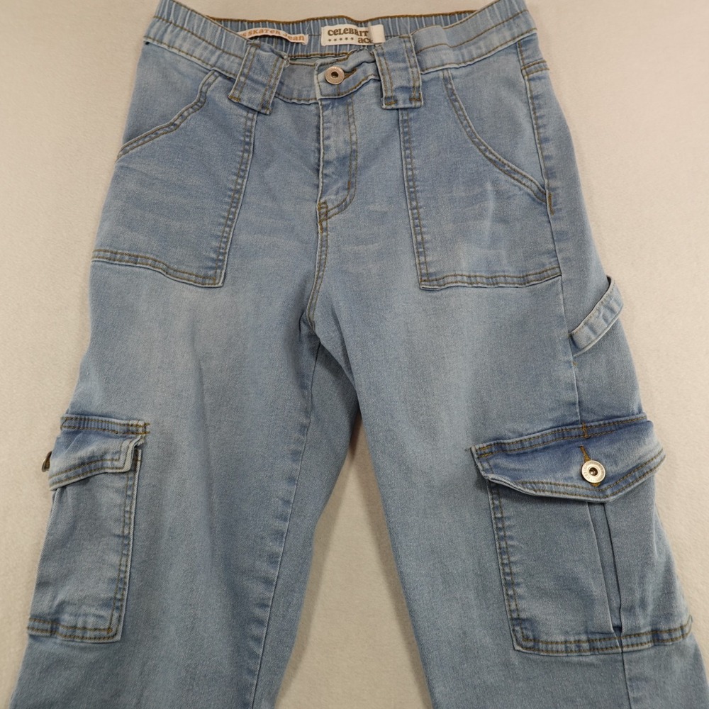 Celebrity Ace Jeans Size 7/28 Blue 90s Skater Cargo Pockets Y2K Grunge - Picture 2 of 14